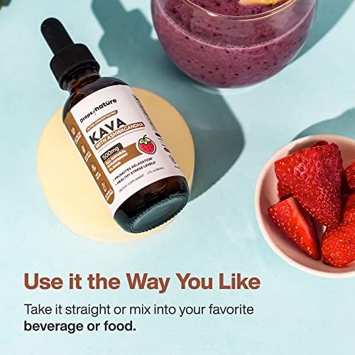Kava With Ashwagandha Liquid Drops, Kalm Kava Promote Calming Relaxation, Restore Focus And Clarity, Non-Gmo And Vegan - Delicious Organic Strawberry Flavor #TOP5