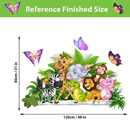 Supzone Jungle Animal Wall Stickers Cartoon Animal Wall Decal Giraffe Elephant Monkey Green Plants Wall Art Sticker For Kids Baby Nursery Playroom Bedroom Living Room Kindergarten Wall Decor #TOP5