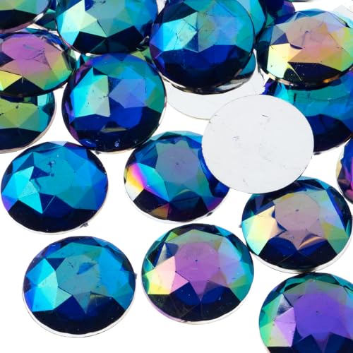 John Bead 100 Pieces 25mm, Royal Blue AB, Acrylic Round Flat Back Rhinestones for Jewelry Making, DIY Crafts, Nail Art, Face Makeup, Clothes
