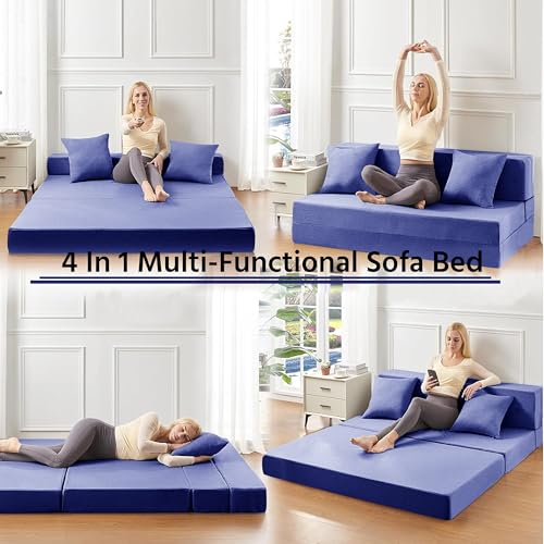 Image of Urban Decor Foldable Sofa Bed 6' X 6' Feet with Cushions | Perfect for Guest Jute Fabric Four Seater Sofa Cum Bed for Home & Office Space-Saving - SCB-4-Purple