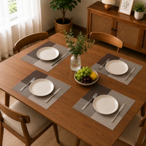 Image of OXSAM Placemats, Heat Insulation Non-Slip Vinyl mats, Stain-Resistant Tablemats for Home and cafe Dining Table Decor (Taupe Brown, Pack of 6)