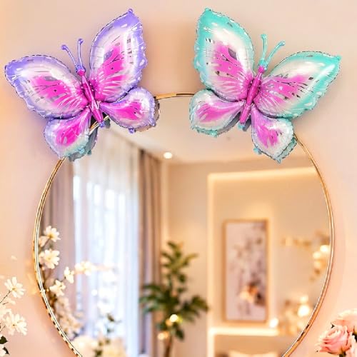 Image of Wanna Party Big Size Butterfly Foil Balloon Set of 2 for Birthday Decoration | Blue & Purple Butterfly Balloons | Helium Supported Kids Party Decor | Theme Celebration Supplies