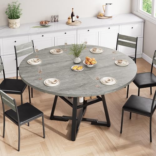 Jocoevol 51" Round Dining Table for 6,Kitchen Dining Room Circle Dinner Pedestal Table,Space Saving Wood Kitchen & Dining Room Furniture (Grey, 51In) - Image 3