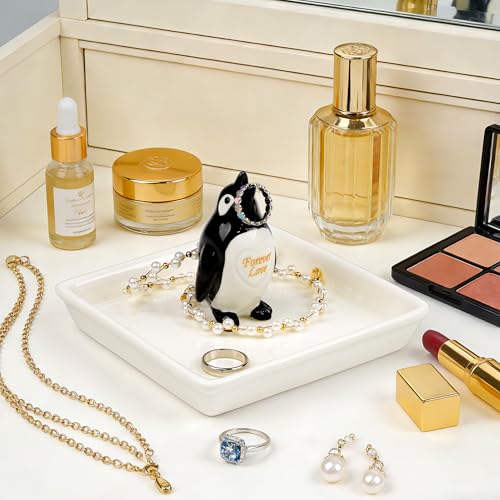Image of PUDDING CABIN Penguin Gifts for Women, Ring Holder Jewelry Tray, Penguin Figurine Forever Lover Anniversary Wedding Birthday Mothers Day Gifts for Girlfriend Wife Fiancee Daughter Mom