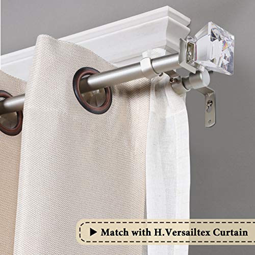 H.versailtex Double Curtain Rod Set For Windows Decorative Drapery Rods Adjustable Length From 28 To 48 Inch, 3/4 Inch Diameter, Nickel, Acrylic Square Finials #TOP1