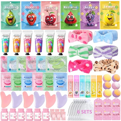 72 PCS Spa Party Supplies for Girls Spa Party Favors Include Face Masks Skincare Lip Balm Under Eye Patches Foot Bath Bomb Spa Headband Sleepover Party Supplies Spa Birthday Kit for Women