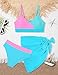 Teen Swimsuits for Girls 12-14 V Neck Adjustable Straps Blue Pink Color Block Bikini Set with Cover Up Skirts 3Pcs Teen Bathing Suits for Girl 12-14