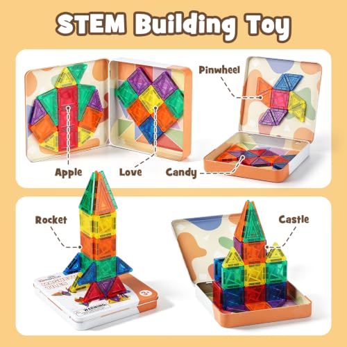 Dreamon 60PCS Mini Magnetische Bausteine Magnetbausteine Kinder Reiseset ab 3 4 5 6 Jahre Junge Mädchen Weihnachten STEM Magnetic Blocks – Ansicht 5