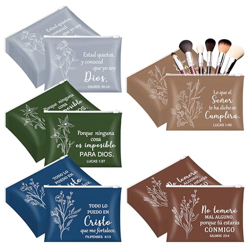 Y1tvei Spanish Bible Bag Gifts - 100Pcs Sketch Flower EVA Cosmetic Bag Bulk, Religious Bible Verse Waterproof Toiletry Pouch Organizer Travel Makeup Bag Gifts for Christian Church Party Favors Women