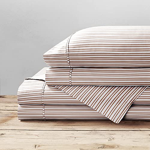 Brielle Home Printed 100% Cotton Percale Sheet Set, Spice Pinstripe, Twin #TOP2