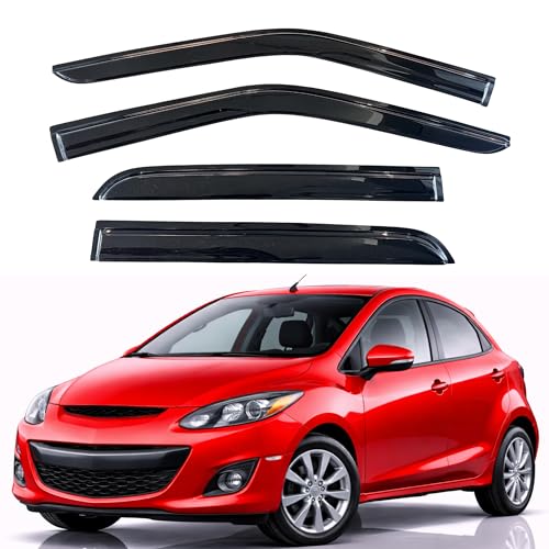 Image of KPY Rain Guards Fit for 2007-2012 Mazda 2 Hatchback, Out-Channel Window Visors Vent Wind Deflectors 4PC, Car Accessories for 07-12 Mazda 2 Hatchback (Excludes Sedan)