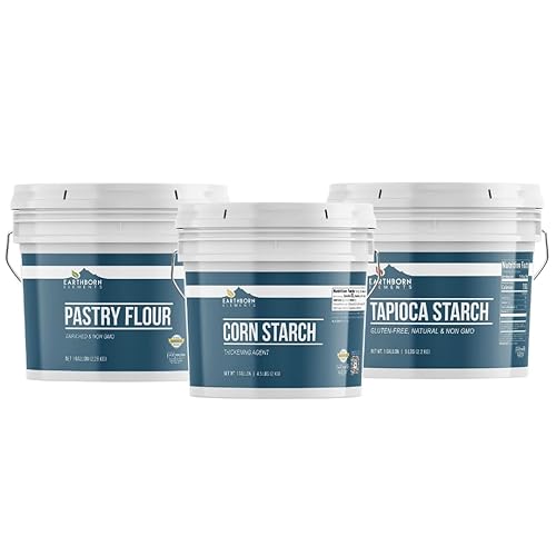 Earthborn Elements Paquete de almidón de tapioca, almidón de maíz y harina de pastelería, 1 galón cada uno, tamaños a granel, limpieza y cocción