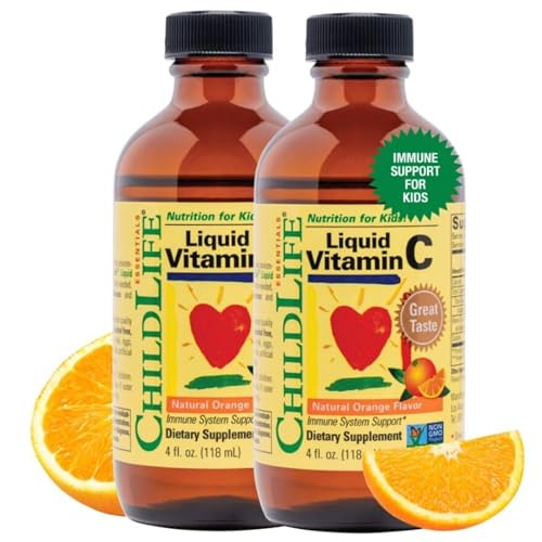 Image of CHILDLIFE ESSENTIALS Liquid Vitamin C - Pure Vitamin C Liquid Supplement for Kids, Immune System Support, Natural Orange Flavor, 4 Fl Oz (Pack of 2)