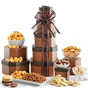 Broadway Basketeers Food Gift Basket Tower with Delightful Enjoyable Treats