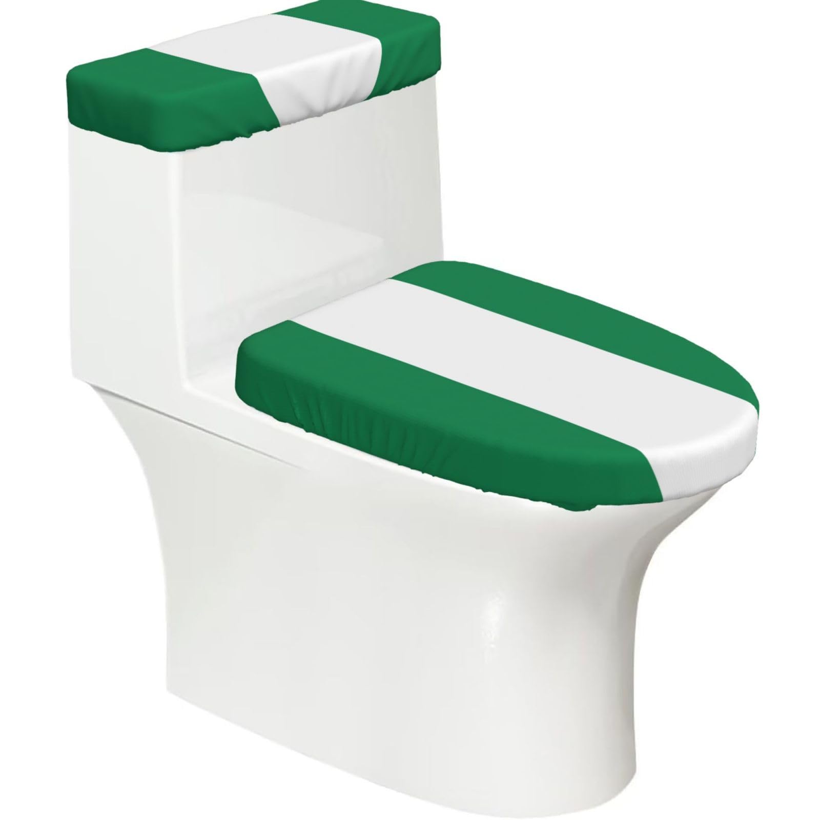 Flag Of Nigeria Print Toilet Lid Cover And Tank Lid Cover For Bathroom With Elastic Bottom, Bathroom Decoration