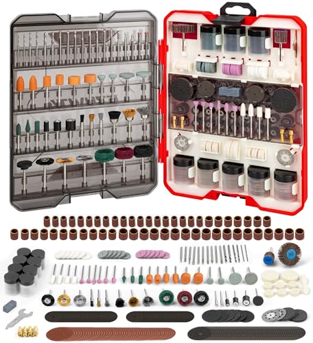 EZUVITA Coffret de 618 Accessoires d'Outils Rotatifs Universels, Kit d’Accessoires d'Outils Rotatifs Multifonctions pour Coupe, Gravure, Meulage, Polissage, Ponçage, Perçage (Rouge)