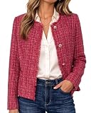 GRAPENT Fall Jacket Casual Blazers for Women Textured Tweed Red