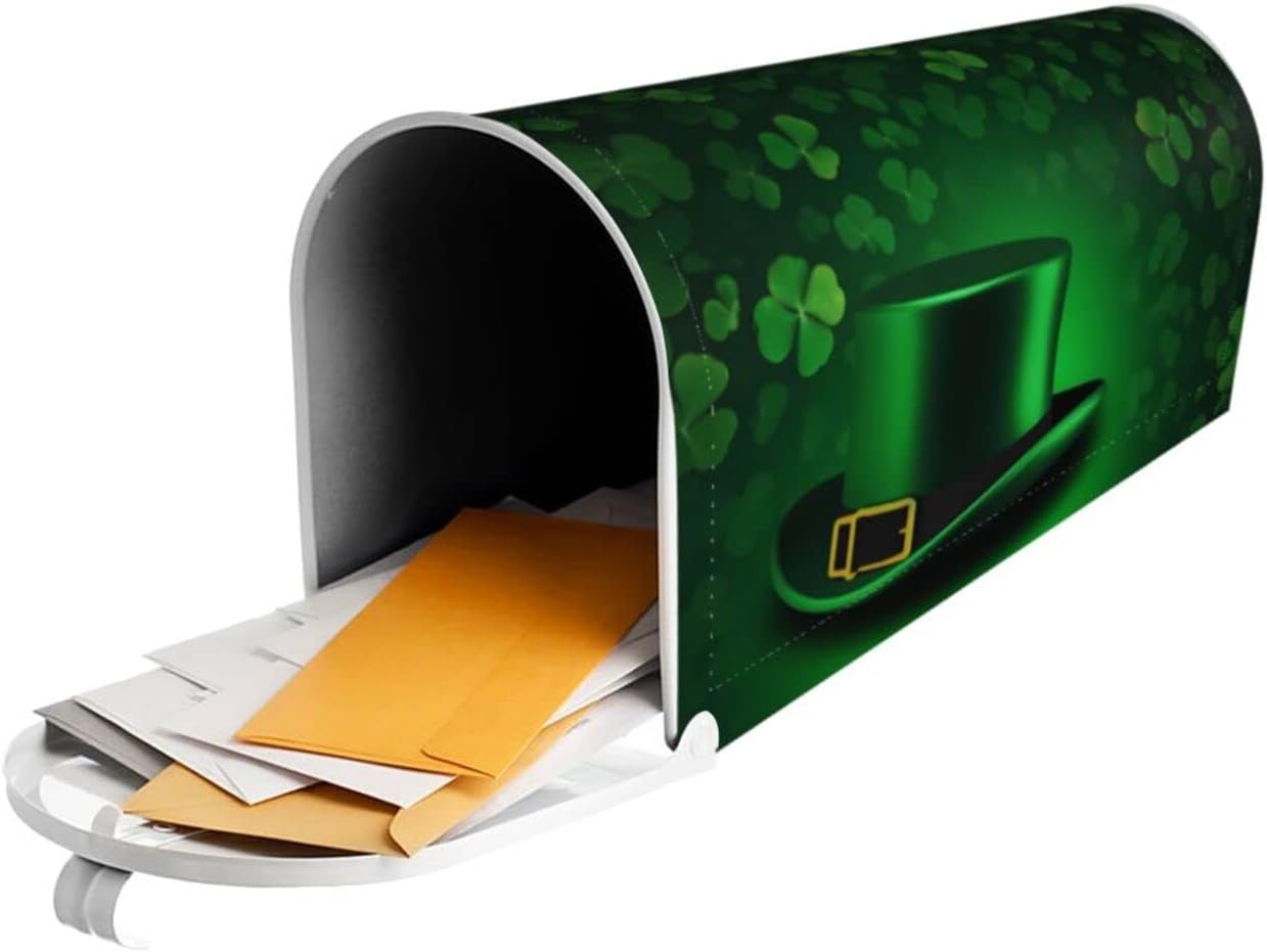 Happy Saint Patricks Day Clover Leaves Mailbox Covers Magnetic Post Box Cover Wraps Standard Size 21x18 in Inches for Garden Yard Decor