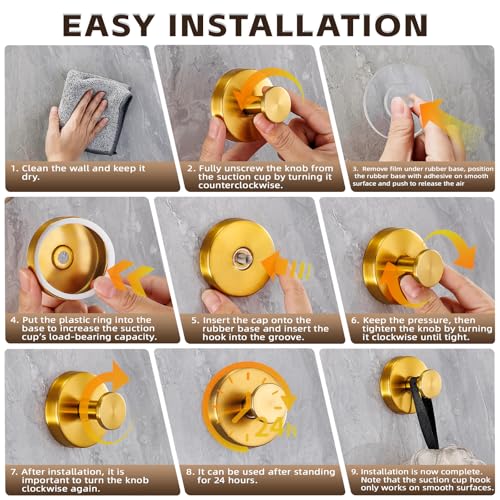 Supopular Suction Cup Hooks for Shower,Stainless Steel Towel Hooks No Drill — view 5