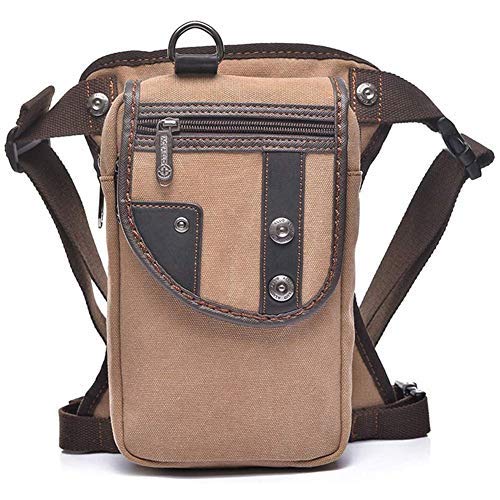 レッグバッグ ウエストバッグ バイク用 防水 釣り 大容量 メンズ キャンバス 運動 登山 撥水性 耐摩耗 帆布 カジュアル プレゼント トラベル (カーキ)