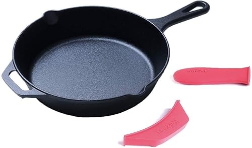 HomeVss Hierro fundido, sartén pre-sazonada con mango de silicona (10 pulgadas)