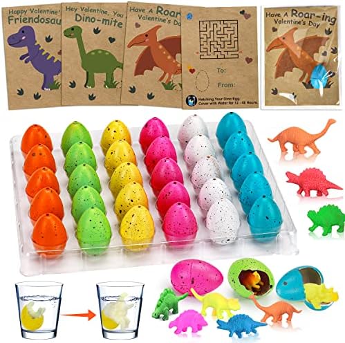30PCS Hatching Dinosaur Eggs Valentines Day Cards for Kids School Classroom Novelty Dino Toys Valentine’s Day Exchange Gifts for Toddler Boy Girl Class Valentine Party Favors Treat Bulk