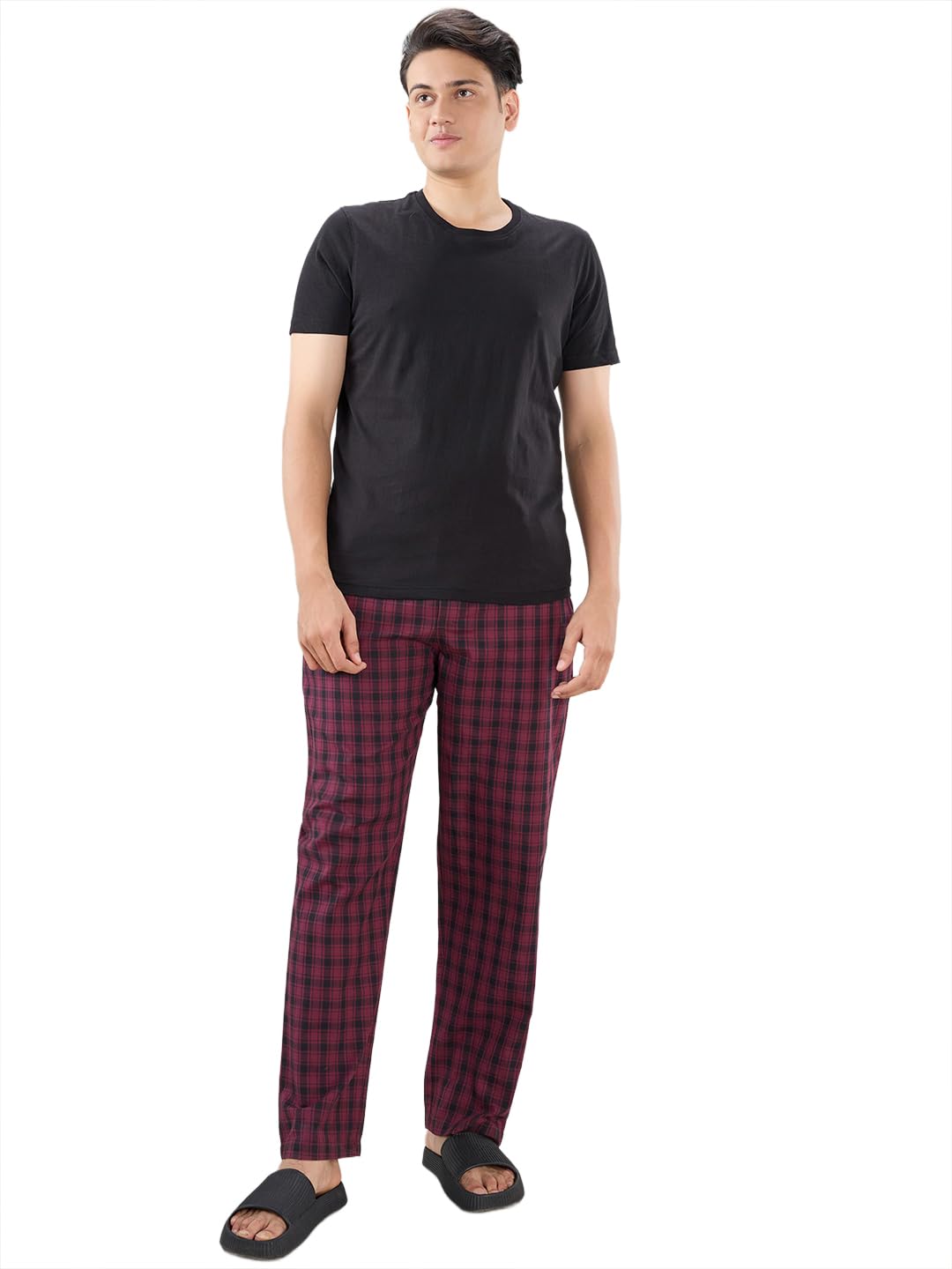 Men Regular Fit Checks Pattern Pure Cotton Round Neck Half Sleeve Lounge wear T-Shirt Pyjama Combo-image-43