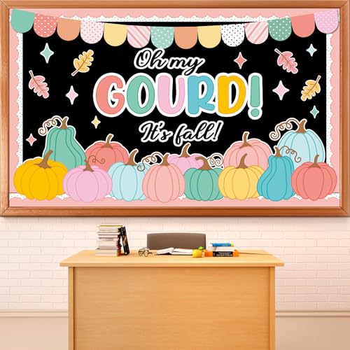 Fall Thanksgiving Pumpkin Bulletin Board Set Autumn Classroom Decorations Oh My Gourd It’s Fall Bulletin Board Leaves Colorful Pumpkin Cutouts for Thanksgiving Home Chalkboard Wall Door Decor