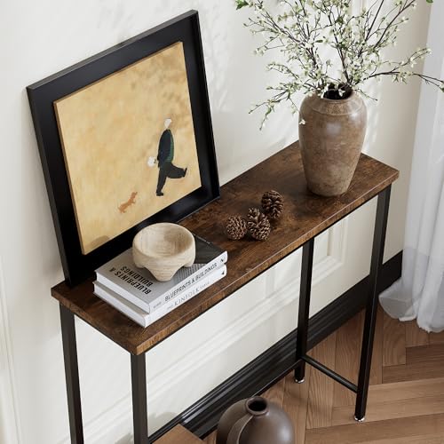 Tujurich Narrow Entryway Console Table & Sofa Side Table - Industrial Hallway Table for Small Spaces, Behind Couch Table, Multi-Functional Living Room Bedroom Office,Brown, 29.5\" x 9.4\" x 29.5\" - Thumbnail 3