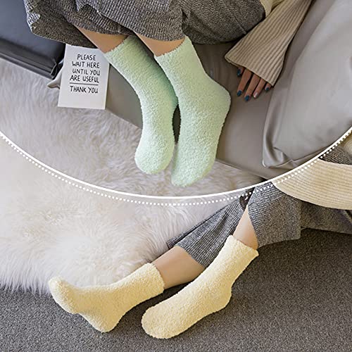 Linemin Womens Fuzzy Socks Cozy Fluffy Winter Warm Slipper Socks Microfiber Soft Home Sleeping Socks (5 Pack Soild Color B) #TOP4