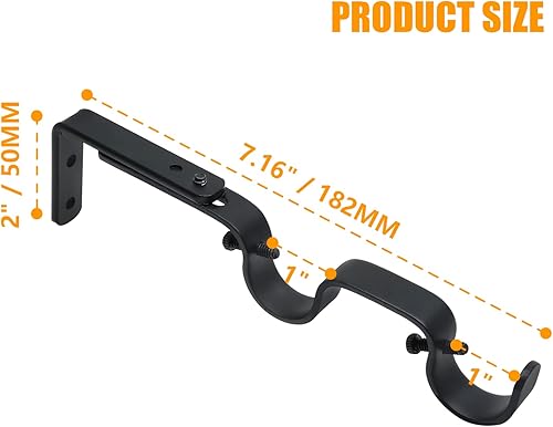 Miniatura 3 de 3 soportes negros para barra de cortina, soportes ajustables y resistentes para colgar barra de cortina, soporte ajustable de barra de cortina de 1