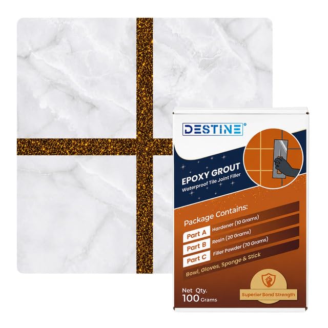 Image of DESTINE Epoxy Grout for Tiles (110 Colours)(100 g), Waterproof Joint Filler, Crack Filler, Tiles Gap Filler, Stain Free, Acid & Chemical Resistance Epoxy Grout (Luxury [Brown Glitter])