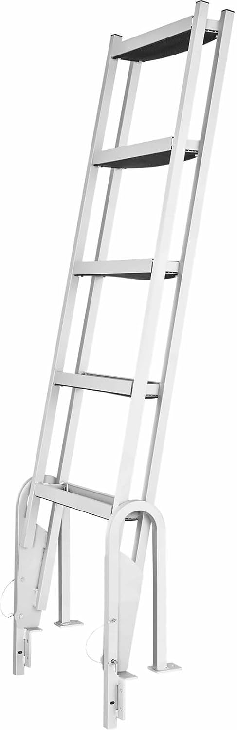 Dock Ladder 5-Step, Aluminum Boat Ladder 350lbs - Pontoon, Ship, Lake, Pool Boarding - Flip-Up Marine Ladder with Wide Steps & Non-Slip Mat