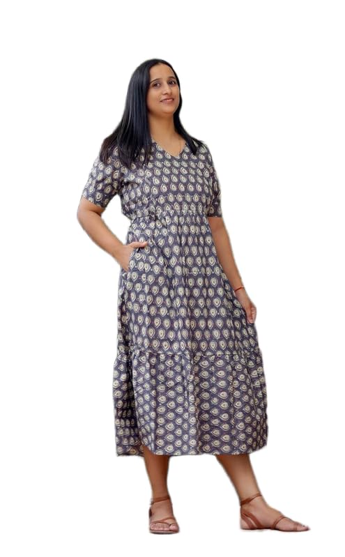 label vedaa Deep Grey Paisley Print Cotton Nursing Dress-picture-23