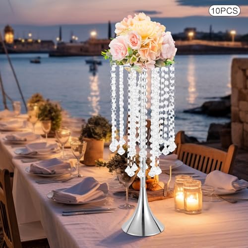 10 Pcs 21.9" Height Versatile Metal Wedding Centerpieces Vase, Metal Trumpet Vase Silver Wedding Vases Centerpieces Tall, Silver Flower Stand for Table Decorations, Christmas, Event, Home, Party - Image 10