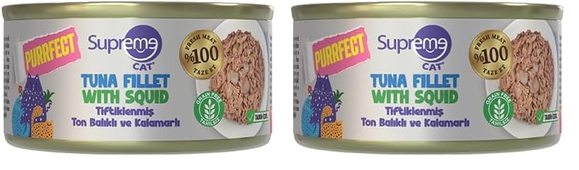 Purrfect Tiftiklenmiş Ton Balıklı ve Kalamarlı Konserve Kedi Maması 70 gr (2 paketi)