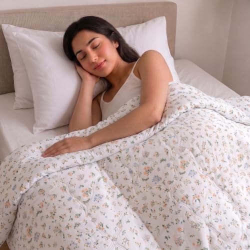 Image of Mafatlal 120 GSM Ultra Single Bed Reversible Comforter, Lightweight Microfiber Blanket /Quilt /Dohar, Soft AC Comforter (90 x 60 Inches) | Light Pink
