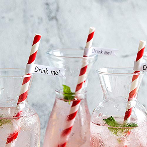 image for Webake Paper Straws Biodegradable Bulk 144 Red Striped Drinking Straws