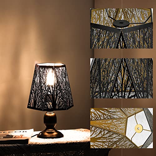 2 Pack Modern Lamp Shades Metal Lampshade Tree Shadow Lamp Shade Medium Metal Lamp Shade Black Hollow Out Carved Forest Decorative Lampshades For Floor Lamps (Hexagon Style) #TOP3