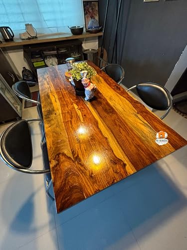 Image of REDWOOD Sheesham Wood Dining Table 4 Seater (Up to 6 Seater) with Metal Legs | Wooden Dining Table Only (No Chairs) for Home, Kitchen & Dining Room | Modern Farmhouse (57 x 28 x 30 Inch, Brown Finish)