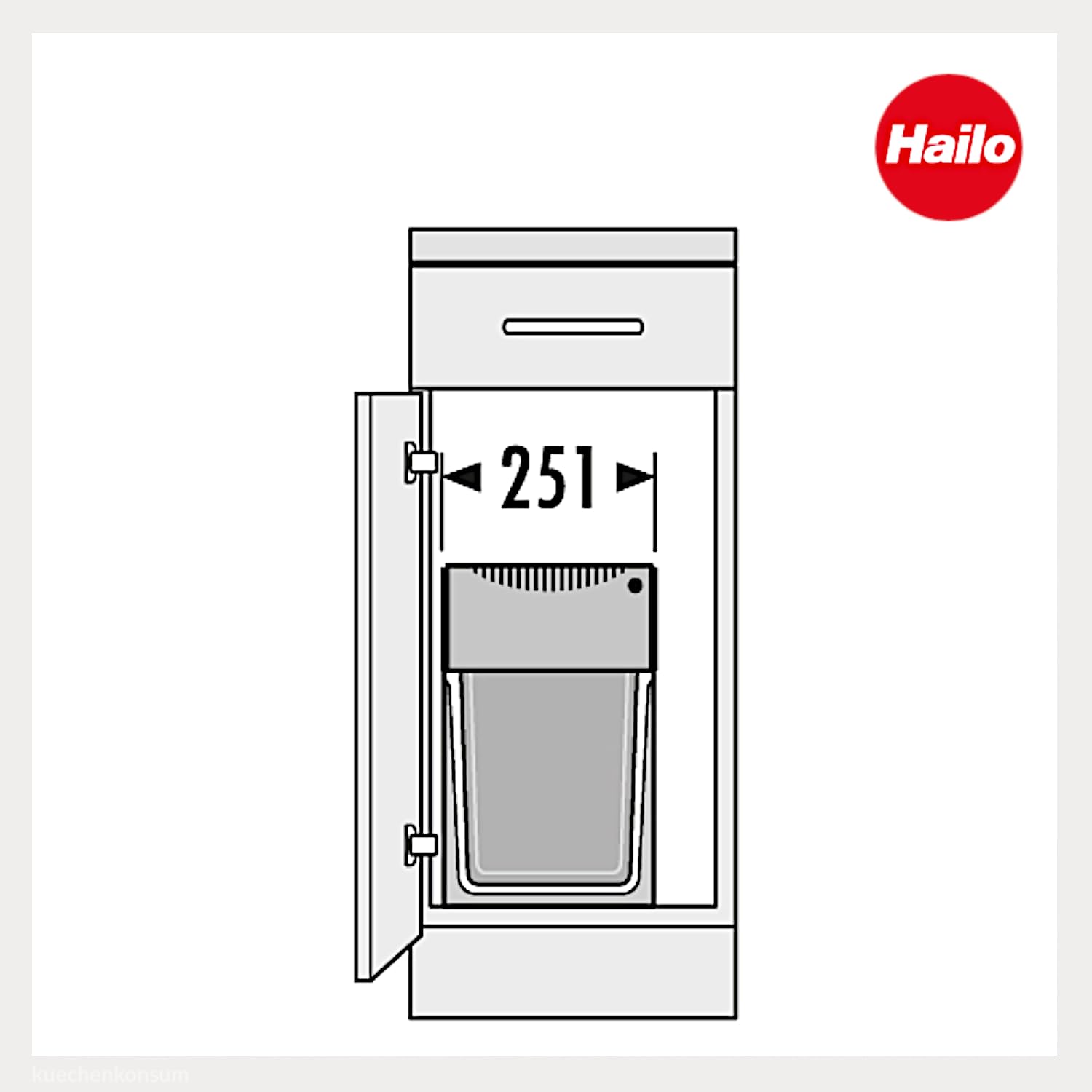 Hailo Abfallsammler 3666841 | Einbau-Mülleimer für 60er Schrank | 3x 10 Liter Abfalltrennung | Mülltrennsystem Terzett Swing TZ | Abfalltrennung in der Einbauküche | Kunststoff Hellgrau
