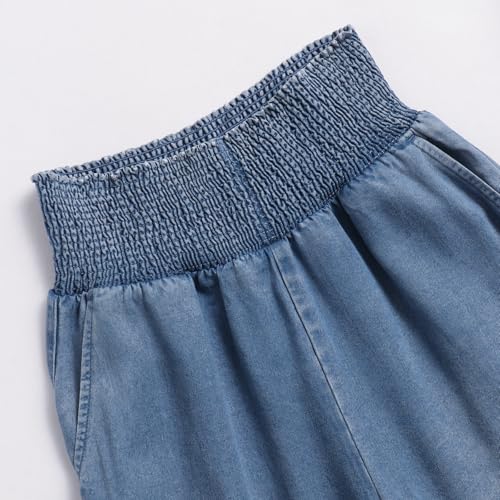 Women's Wide Leg Jeans Elastic High Waist Drawstring Loose Denim Trousers3