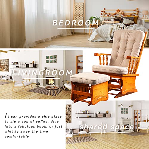 Dvasovio Rustic Glider Chair For Nursery With Ottoman, Resistant Rubber Wood Nursery Glider And Ottoman Sets For Relaxing, Rocking Chair For Living Room Bedroom #TOP5