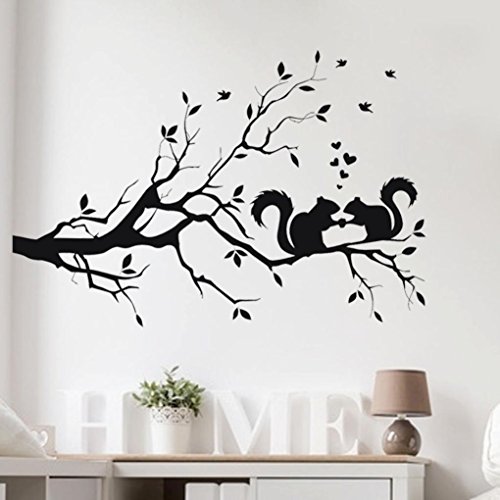 Leegor Squirrel On Long Tree Branch Pattern Modern Home Decor Wall Sticker Livingroom Bedroom Decal Vinyl Art Mural Posters
