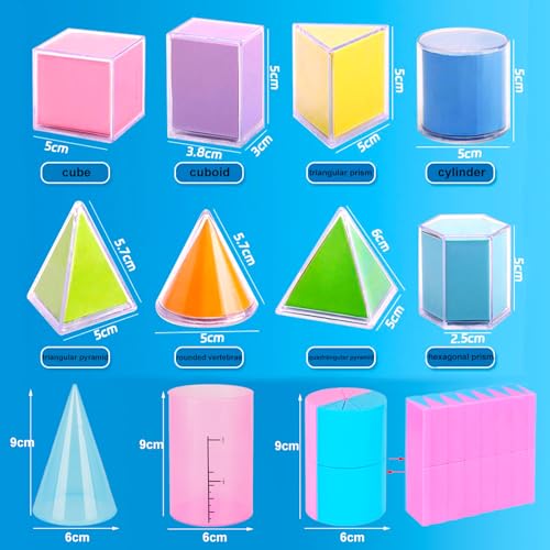 EXBEPE 3D Geometric Solids Geometric Shapes 8 Solids Shapes and 1 Cylinder Cone Volume Surface Area Demonstrator Set Teacher Aids Math Helper School Supplies - Image 2