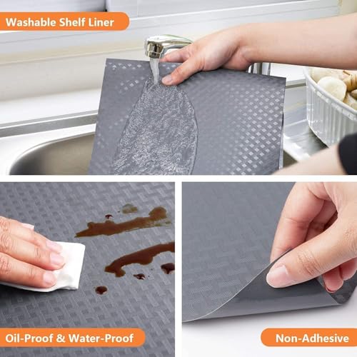 Image of JD FRESH 1.25 Meters EVA Food Grade Fridge Mats /Anti Slip Mat for Kitchen /Washable Shelf Liner Roll Sheet for Wardrobe /Cabinet /Dining Table /Drawer Mat Roll /Refrigerator Mats (Diamond Texture, Grey)