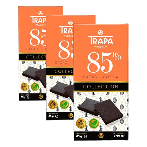 TRAPA COLLECTION|Chocolate Negro 85% Cacao | Tableta 85 g | Sin Gluten (Paquete de 3)