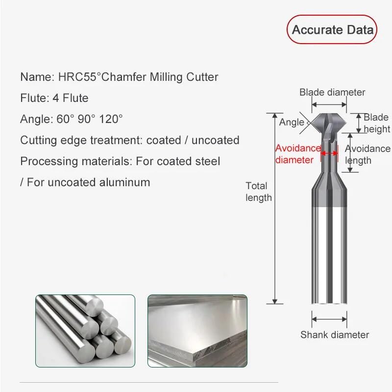 1PC Carbide Tungsten Steel Chamfering Cutter 60/120 /90 Degree Up and Down Double-Sided Machining Coated Milling Cutter Chamfer Tools (Size : for Aluminum, Color : 3XR60X50L)