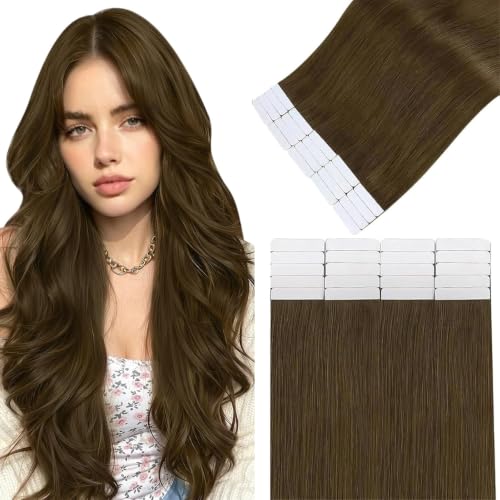 Image of Easyouth Tape in Human Hair Extensions Medium Brown Tape in Extensions Human Hair Brown Natural Look 14 Inch 20pcs Hair Extension Real Human Hair Tapes in for Everyday Use