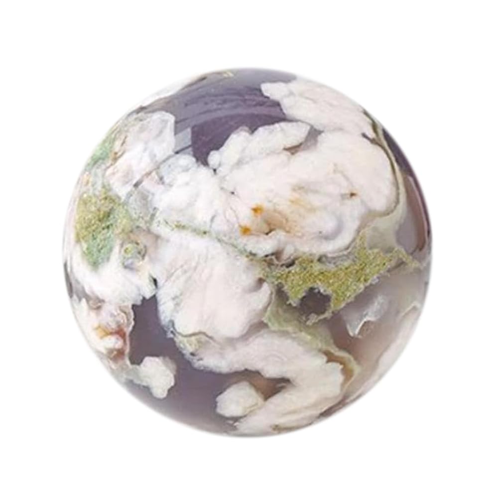 DPURPIWADY Black Cherry Blossom Agate Crystal Sphere Gemstone Ball Sculpture Figurine with Wooden Stand for Divination Home Decoration,50~60mm